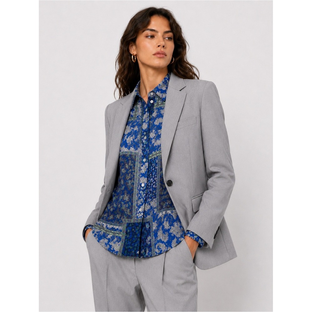 Zara Satin Multi Blue Paisley and Floral Patchwork Patterns Button down Shirt